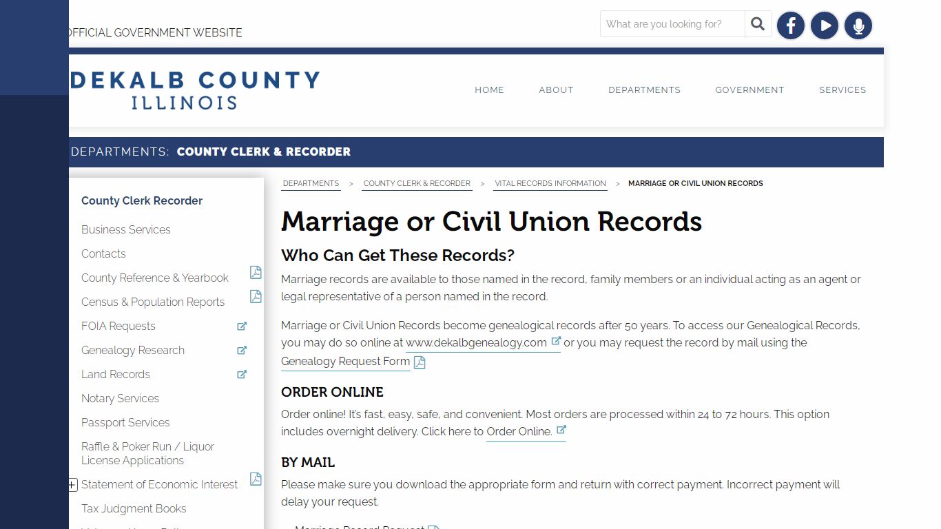 Marriage or Civil Union Records - DeKalb County, Illinois